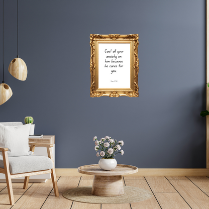 1 Peter 5:7 Printable Wall Art – Christian Bible Verse Typography for Home & Office Decor
