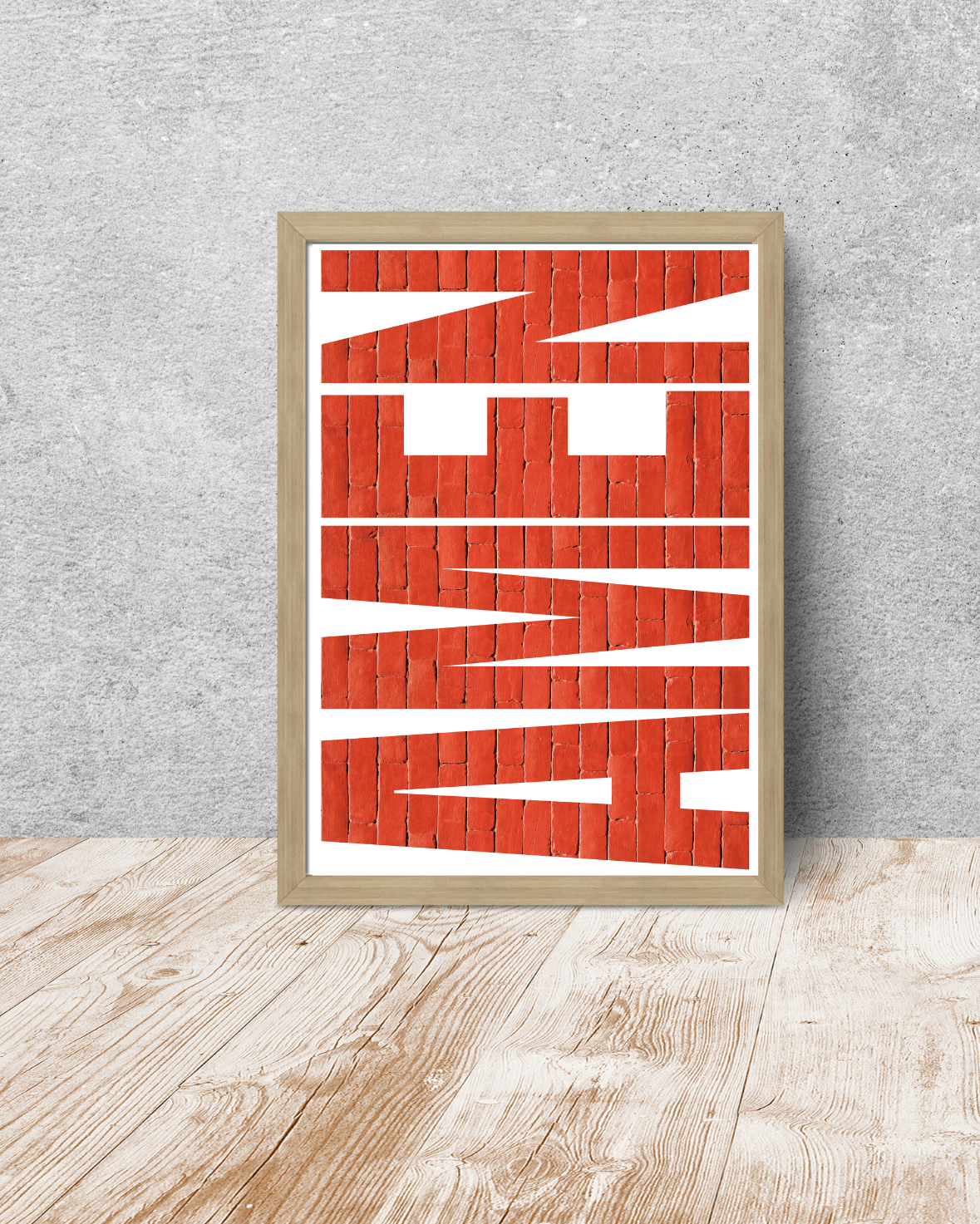 Minimalist AMEN typography print framed against a wall in a contemporary home interior