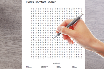 Comforting Word Search Printable | Uplifting Bible-Themed Puzzle for Stress Relief and Encouragement | Positive Bible Verse Puzzle