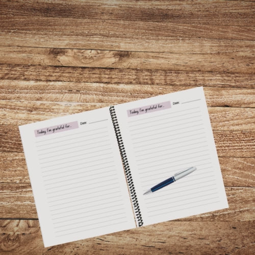 Video clip of RIP While Alive Daily Gratitude Journal on a cozy home desk with a pen — 150-page Christian gratitude notebook for daily reflection.