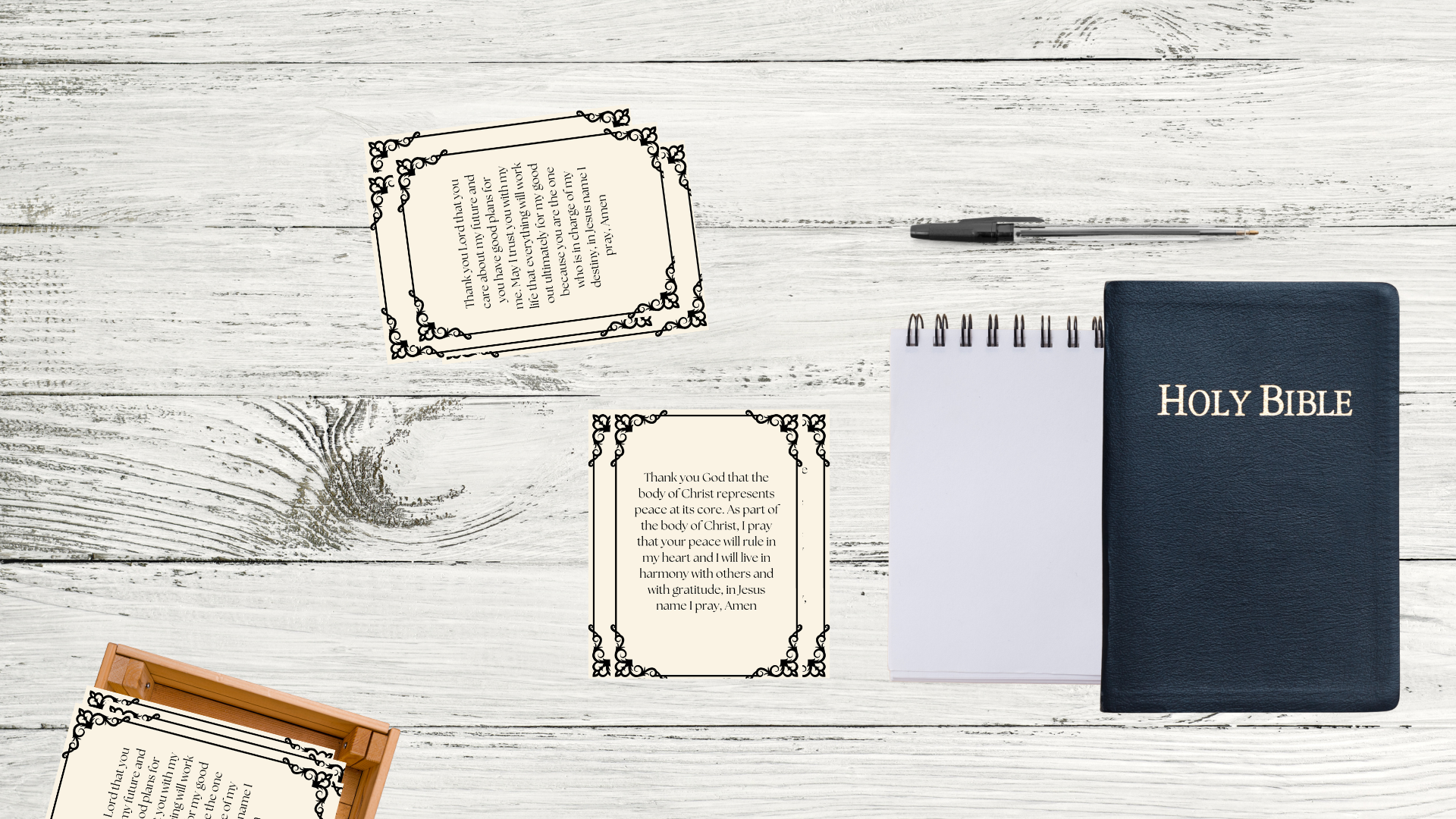 Elegant printable prayer cards with inspirational messages and decorative borders