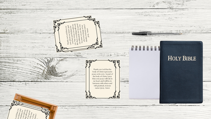 Elegant printable prayer cards with inspirational messages and decorative borders